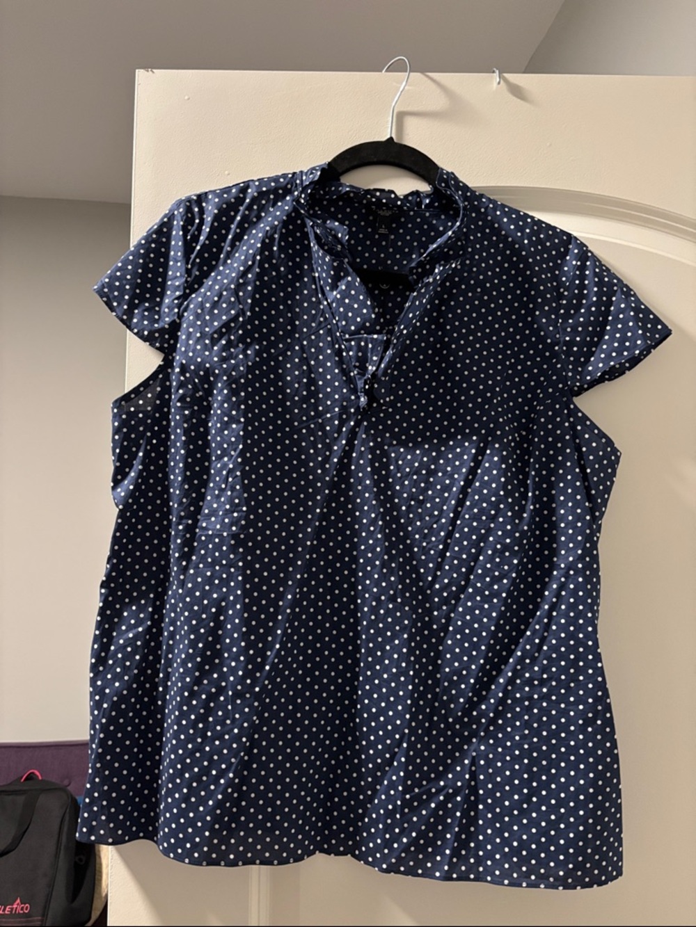 Talbots Navy and White Polka Dot Blouse
